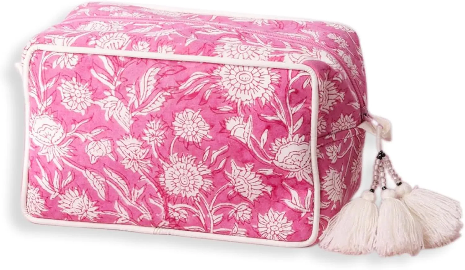 Travel Makeup Bag- Large Capacity Cosmetic Bags for Women - Water Resistance Lining Portable Pouch & Open Toiletry Bag - Perfect Girls Makeup Organizer for Travel Essentials (White & Pink Floral)