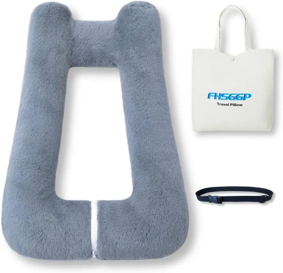 Travel Pillow Upgraded Version of Aircraft Travel Neck Pillow with Storage Bag, Sleep Pillows for Travel by Train, Car, or Plane, Supporting The Head and Body, Travel Pillow for Kids Grey