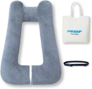 Travel Pillow Upgraded Version of Aircraft Travel Neck Pillow with Storage Bag, Sleep Pillows for Travel by Train, Car, or Plane, Supporting The Head and Body, Travel Pillow for Kids Grey