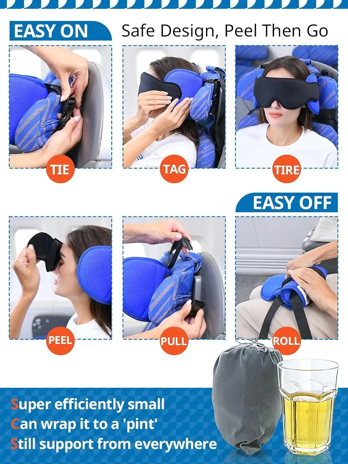 Travel Pillows for Airplanes, Neck Pillow with Eye Mask for Sleeping Long Flights, Travel Pillow for Car Road Trip, Car Headrest, FSA HSA Eligible Approved Travel Accessories, Black