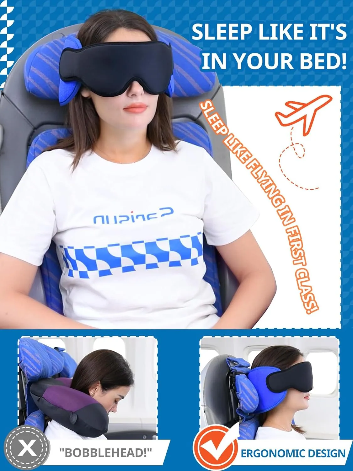 Travel Pillows for Airplanes, Neck Pillow with Eye Mask for Sleeping Long Flights, Travel Pillow for Car Road Trip, Car Headrest, FSA HSA Eligible Approved Travel Accessories, Black