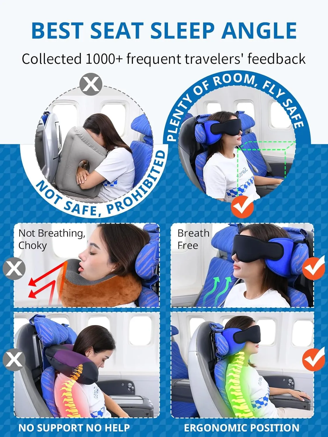 Travel Pillows for Airplanes, Neck Pillow with Eye Mask for Sleeping Long Flights, Travel Pillow for Car Road Trip, Car Headrest, FSA HSA Eligible Approved Travel Accessories, Black