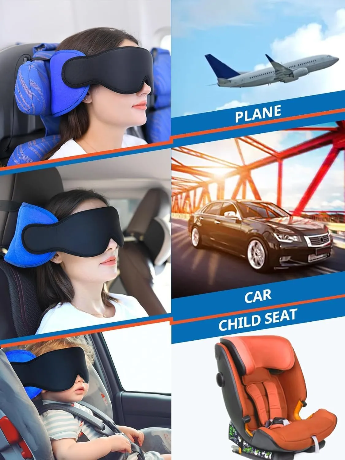 Travel Pillows for Airplanes, Neck Pillow with Eye Mask for Sleeping Long Flights, Travel Pillow for Car Road Trip, Car Headrest, FSA HSA Eligible Approved Travel Accessories, Black