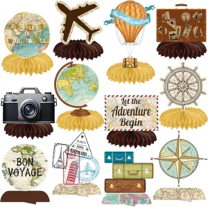 Travel Theme Party Centerpieces for Table Vintage Bon Voyage Honeycomb Centerpieces Let The Adventure Begin Travel Around The World Party Decorations for Going Away Farewell Party Supplies