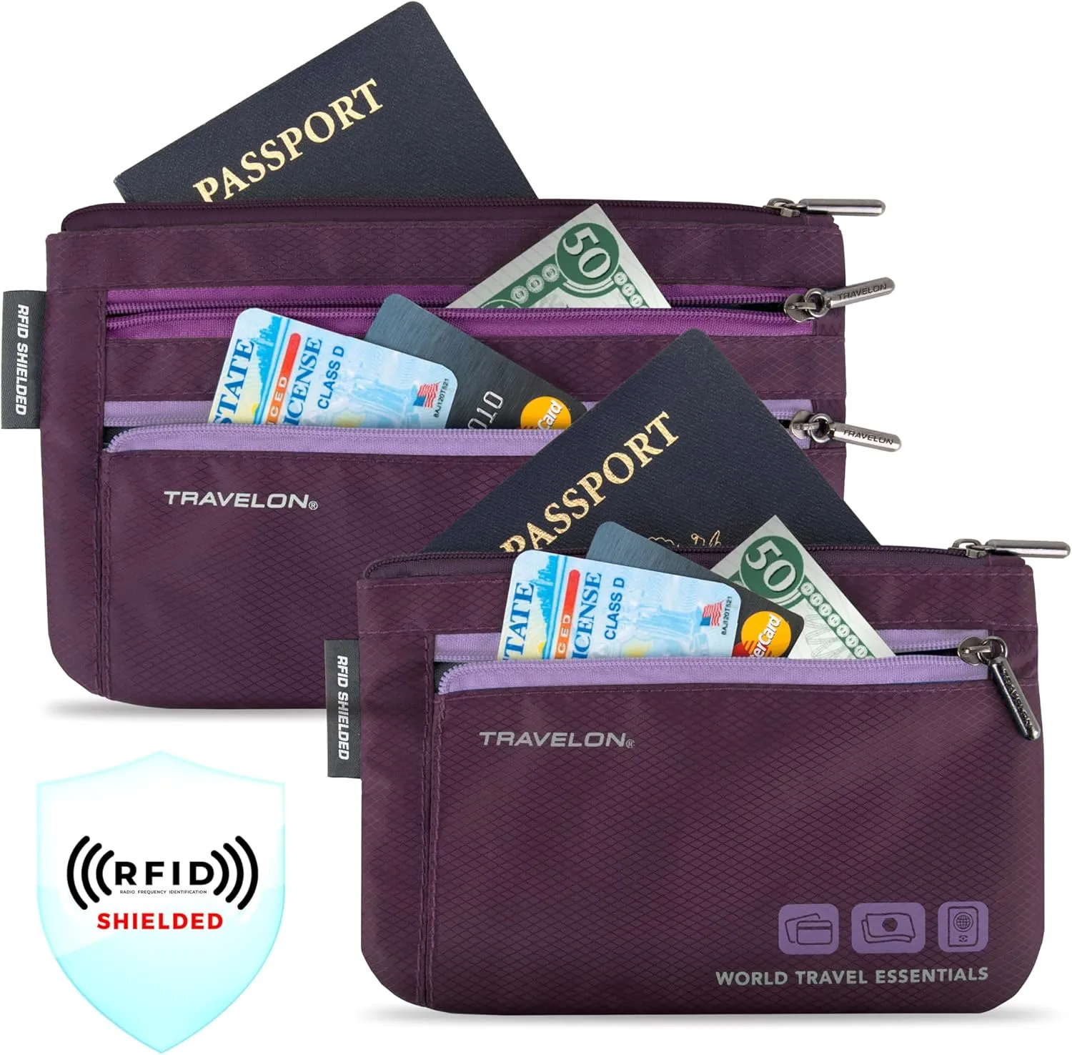 Travelon World Travel Essentials Set of 2 Currency and Passport Organizers
