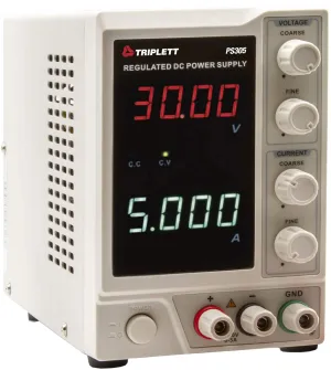 Triplett PS305 Single Output 30V/5A DC Power Supply with Dual 4-Digit LED Displays