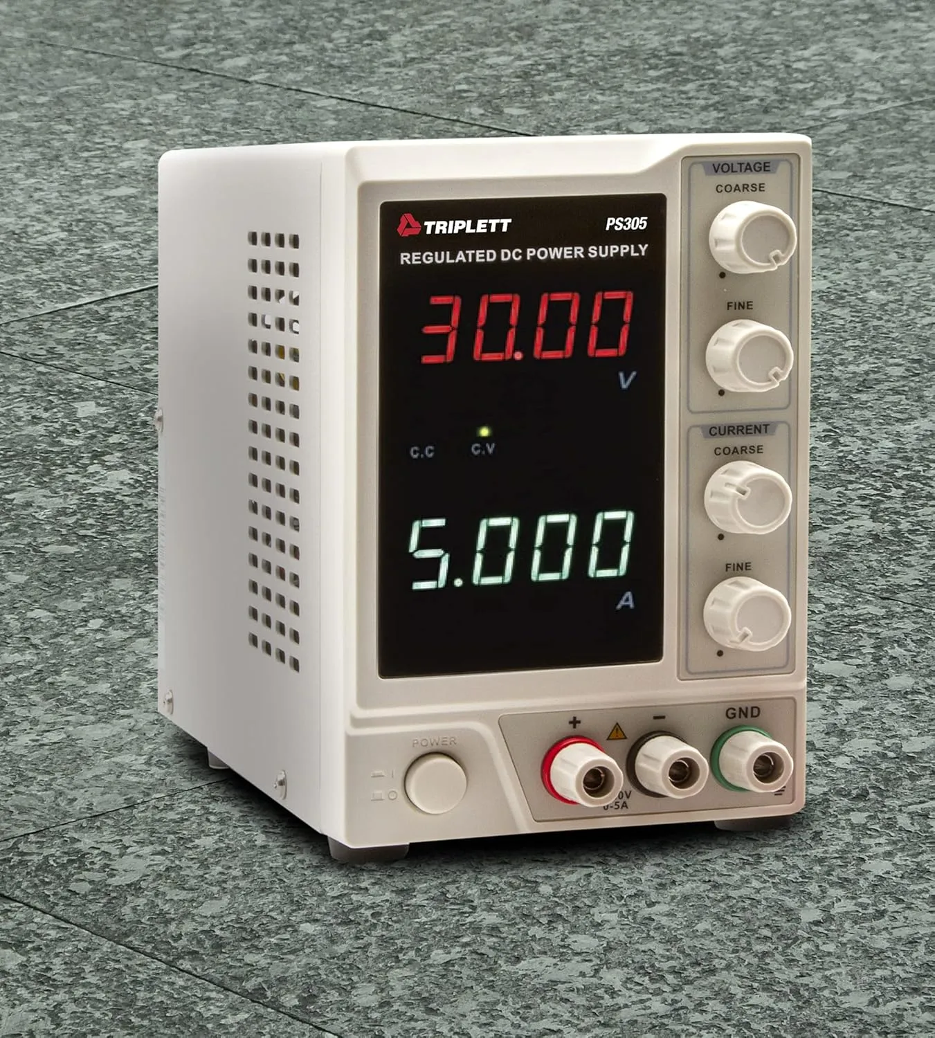 Triplett PS305 Single Output 30V/5A DC Power Supply with Dual 4-Digit LED Displays