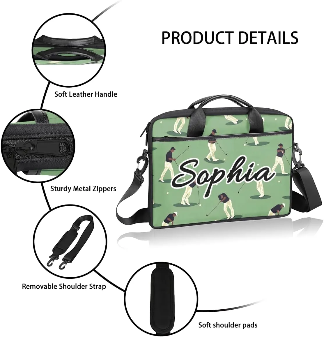 TropicalLife Personalized Laptop Bag 15 Inch Custom Sleeve Case with Handle Shoulder Strap Computer Messenger Bag