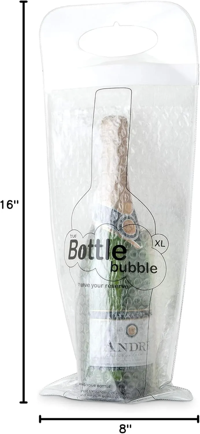 True Bottle Bubble Protector XL - Reusable Liquor Pouch Bag for Travel, Sealable Wine Shipping Bubble Wrap, Packing Sleeve Carrier for Magnum, Champagne Bottles - Fits 1 Standard Bottle