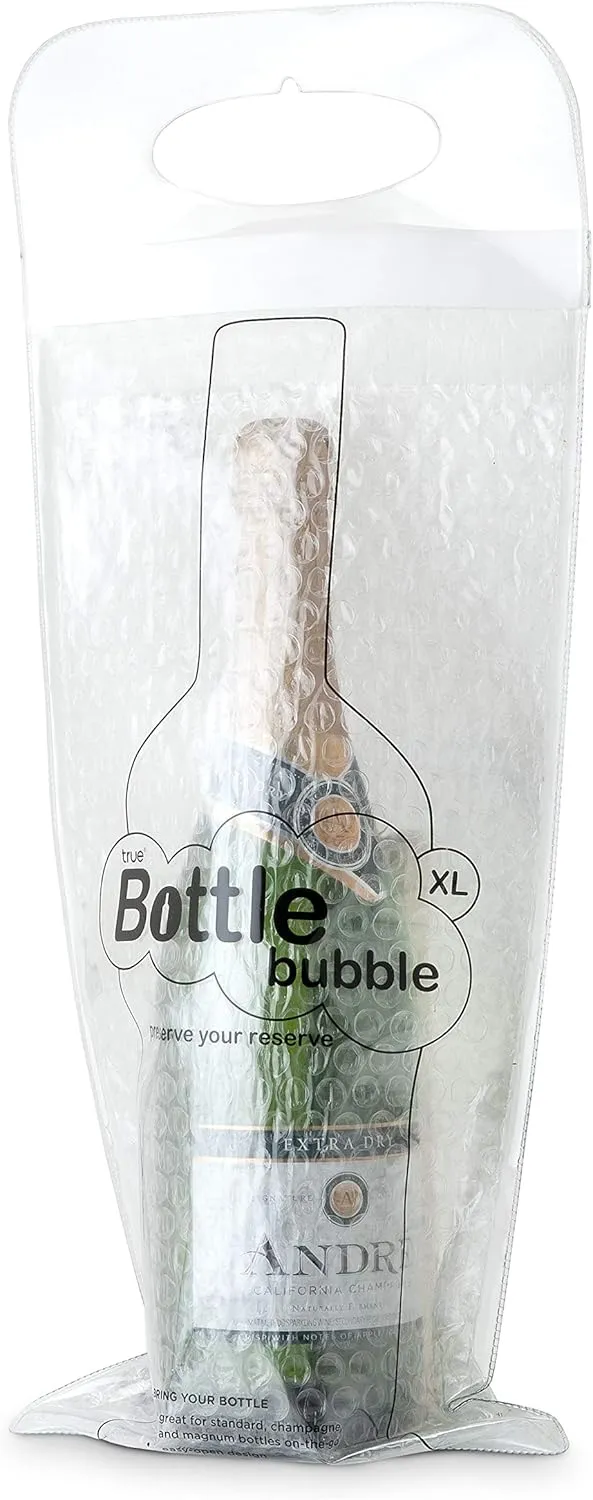 True Bottle Bubble Protector XL - Reusable Liquor Pouch Bag for Travel, Sealable Wine Shipping Bubble Wrap, Packing Sleeve Carrier for Magnum, Champagne Bottles - Fits 1 Standard Bottle