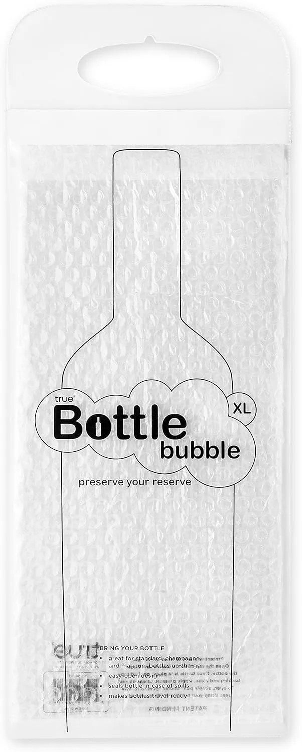 True Bottle Bubble Protector XL - Reusable Liquor Pouch Bag for Travel, Sealable Wine Shipping Bubble Wrap, Packing Sleeve Carrier for Magnum, Champagne Bottles - Fits 1 Standard Bottle