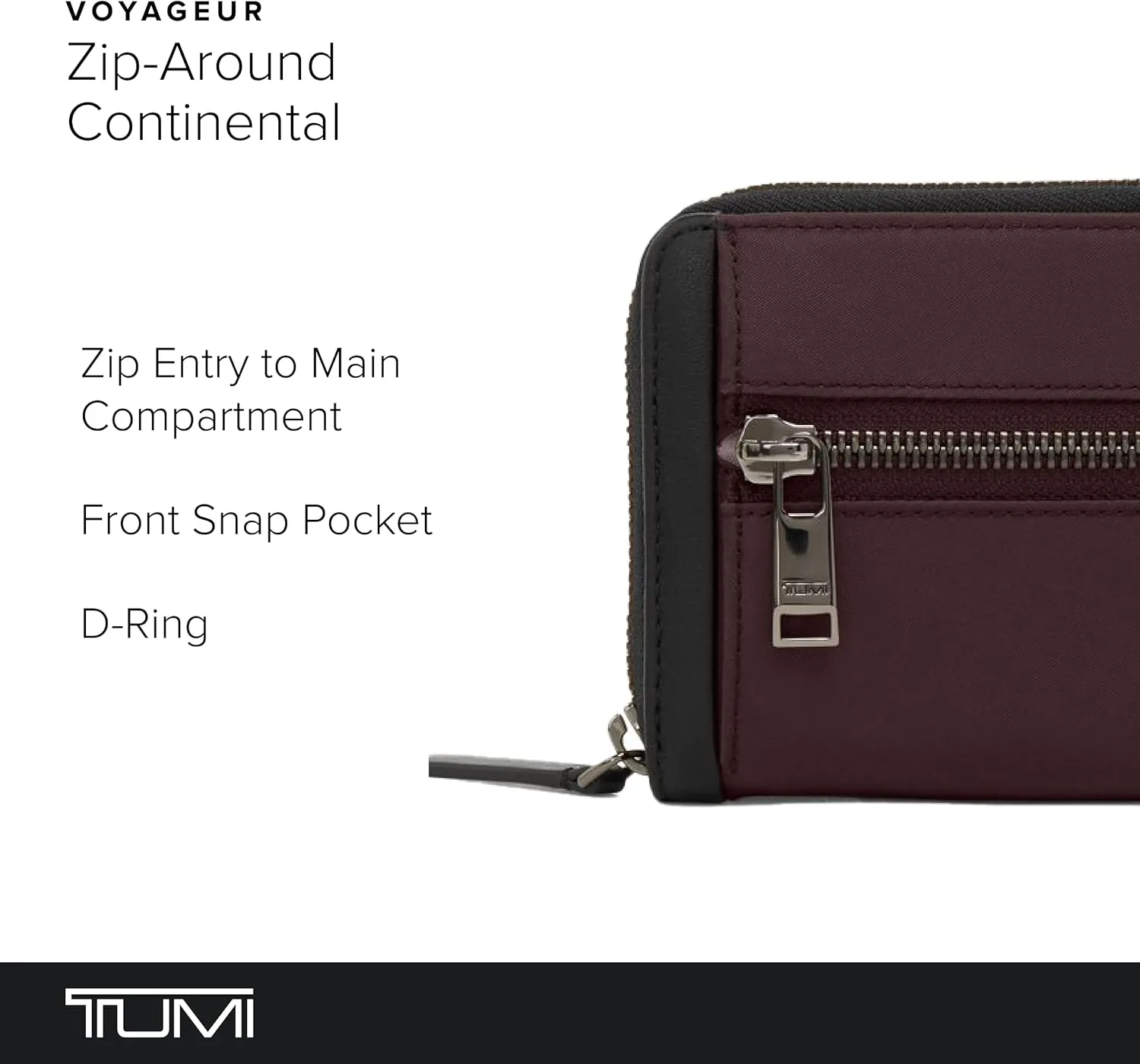TUMI - Voyageur Zip-Around Continental - Durable Cash & Card Holder - Aesthetic Travel Wallet for Women - Gift Box Included - Deep Plum