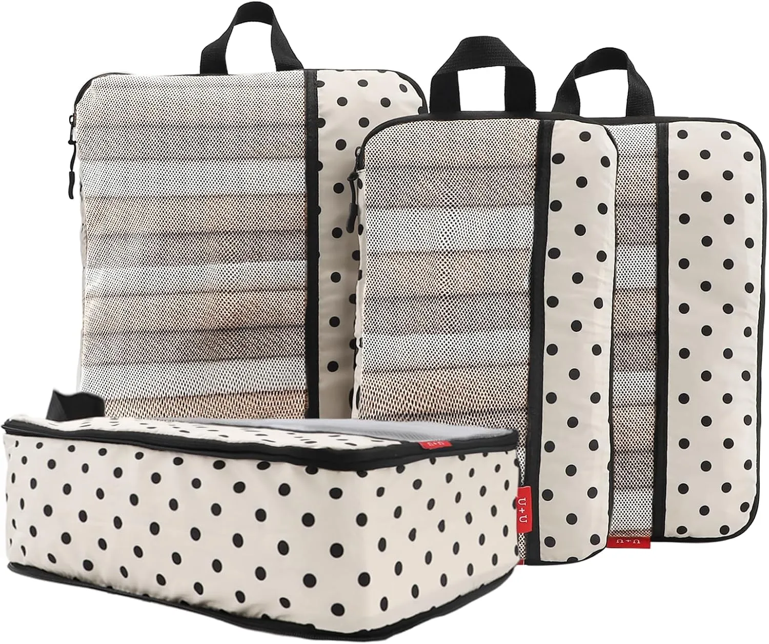 U U 4 Set Compression Packing Cubes - Ultralight Travel Organizers with Laundry Bag, Space-Saving Suitcase Organizer, Expandable Packing Cubes for Travel, Business Trip and Family Vacation (Polka Dot)