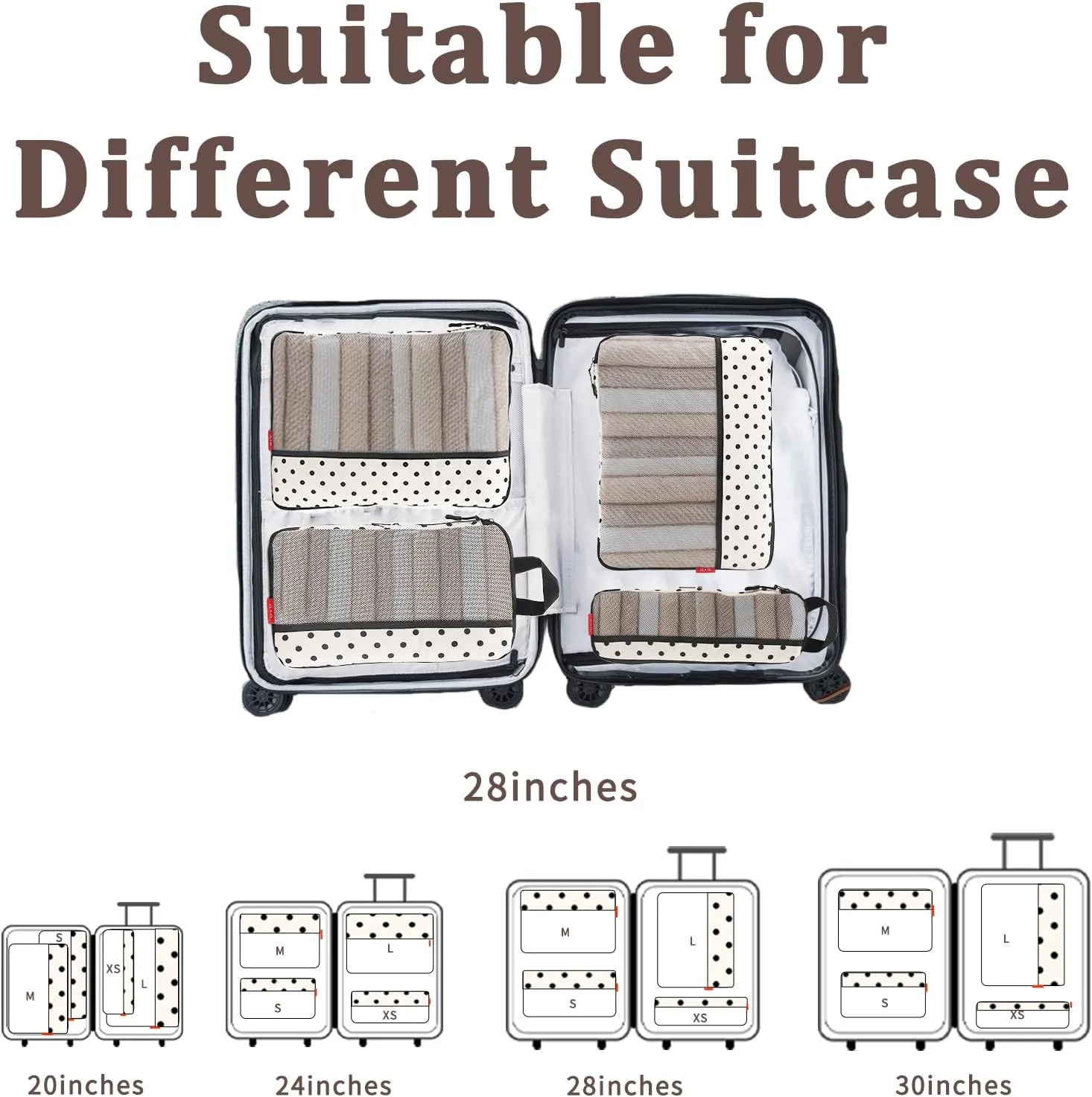 U U 4 Set Compression Packing Cubes - Ultralight Travel Organizers with Laundry Bag, Space-Saving Suitcase Organizer, Expandable Packing Cubes for Travel, Business Trip and Family Vacation (Polka Dot)