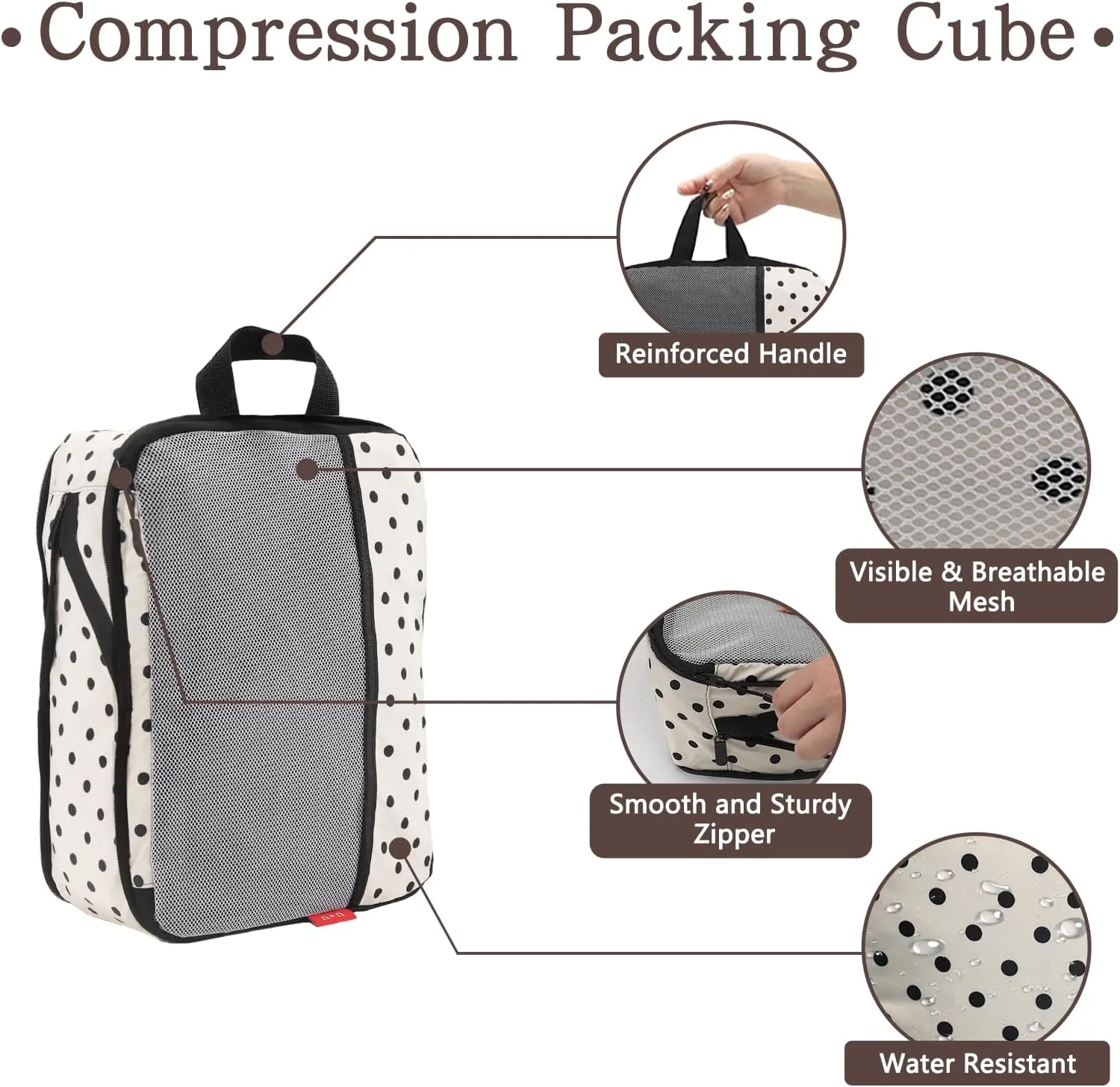 U U 4 Set Compression Packing Cubes - Ultralight Travel Organizers with Laundry Bag, Space-Saving Suitcase Organizer, Expandable Packing Cubes for Travel, Business Trip and Family Vacation (Polka Dot)
