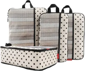 U U 4 Set Compression Packing Cubes - Ultralight Travel Organizers with Laundry Bag, Space-Saving Suitcase Organizer, Expandable Packing Cubes for Travel, Business Trip and Family Vacation (Polka Dot)