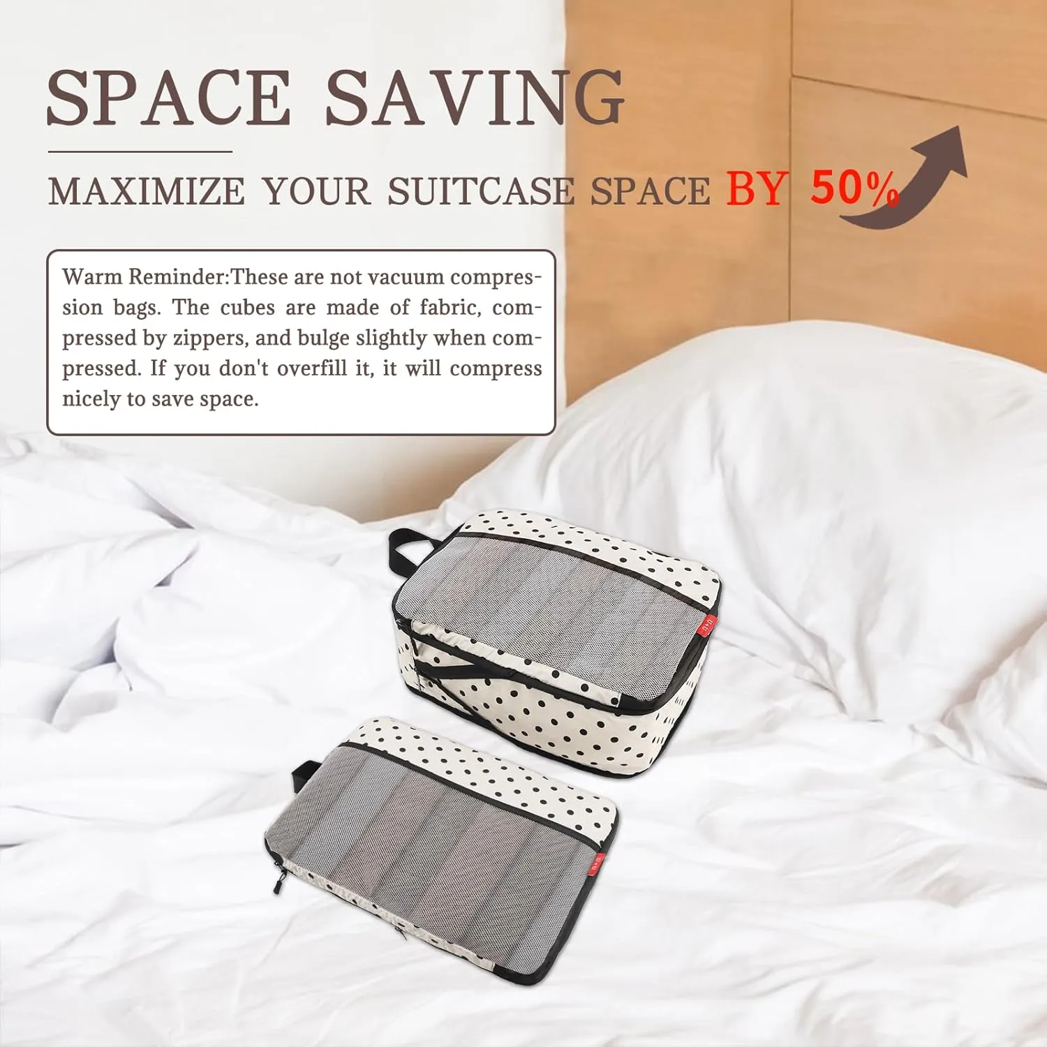 U U 4 Set Compression Packing Cubes - Ultralight Travel Organizers with Laundry Bag, Space-Saving Suitcase Organizer, Expandable Packing Cubes for Travel, Business Trip and Family Vacation (Polka Dot)