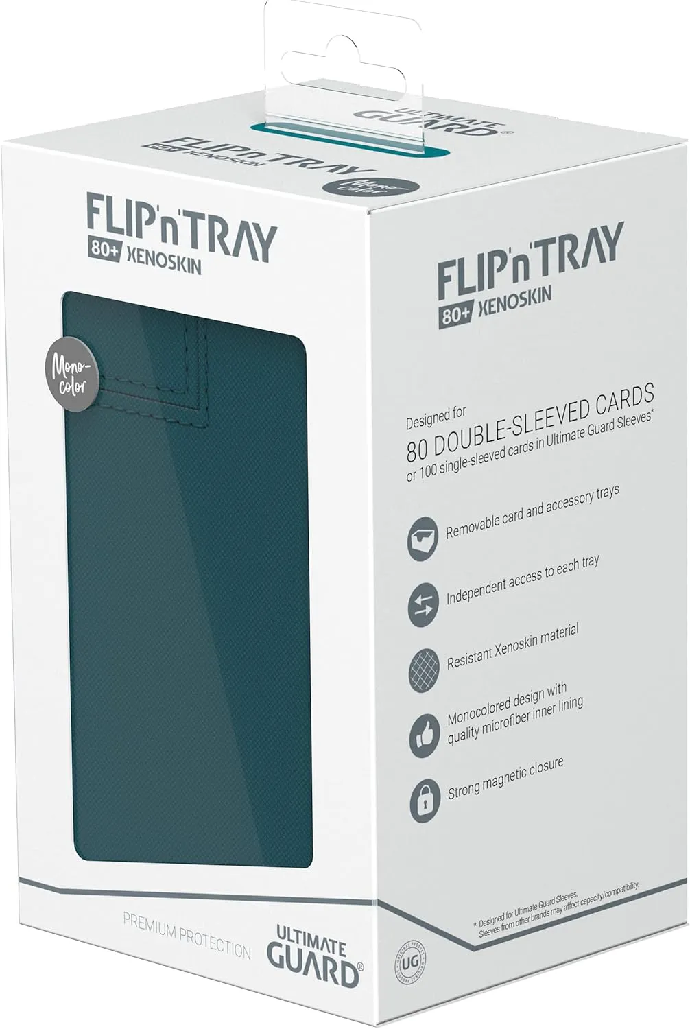 Ultimate Guard Flip'n'Tray 80 , Deck Case for 80 Double-Sleeved TCG Cards   Dice Tray, Petrol, Independent Magnetic Closure & Microfiber Inner Lining