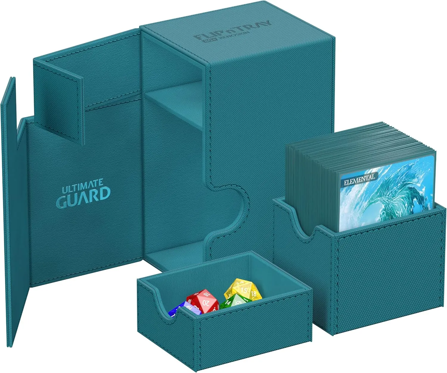 Ultimate Guard Flip'n'Tray 80 , Deck Case for 80 Double-Sleeved TCG Cards   Dice Tray, Petrol, Independent Magnetic Closure & Microfiber Inner Lining