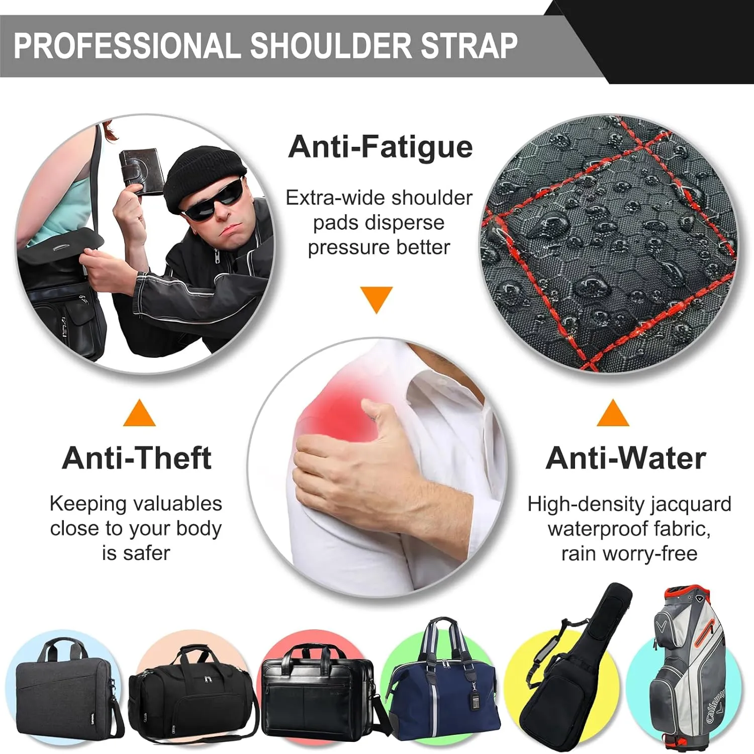 Ultra Comfortable Shoulder Strap Bag Belt with Anti-Theft Pockets and Padded, 2 Tone Reversible Use, Stylish & Secure