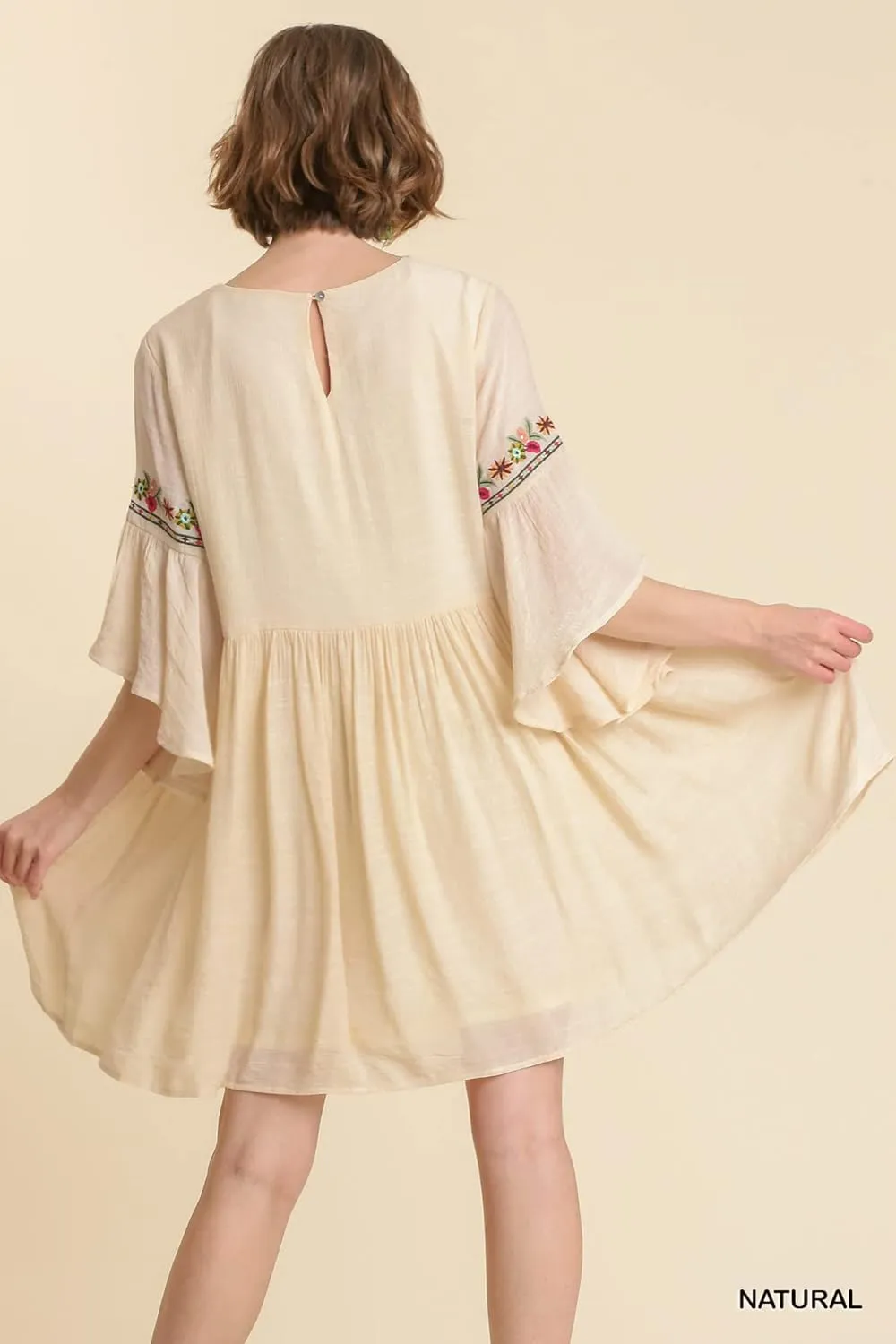 Umgee Women's Embroidered Bell Sleeve Keyhole Dress
