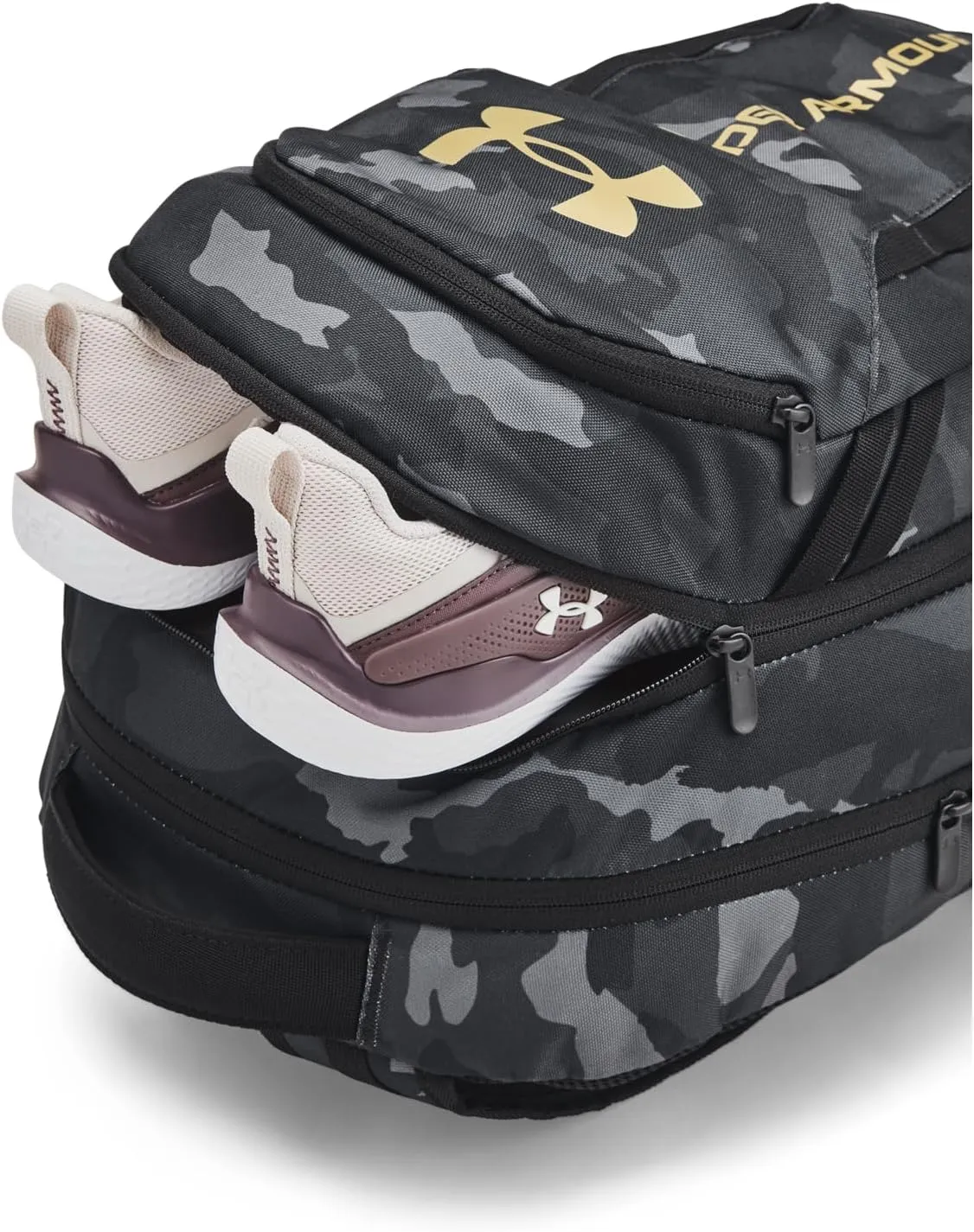 Under Armour Unisex-Adult Hustle 6.0 Backpack, (001) Black/Black/Metallic Gold, One Size Fits Most