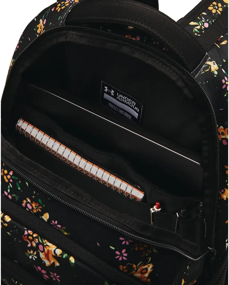 Under Armour Unisex-Adult Hustle 6.0 Backpack, (004) Black/Black/Metallic Gold, One Size Fits Most