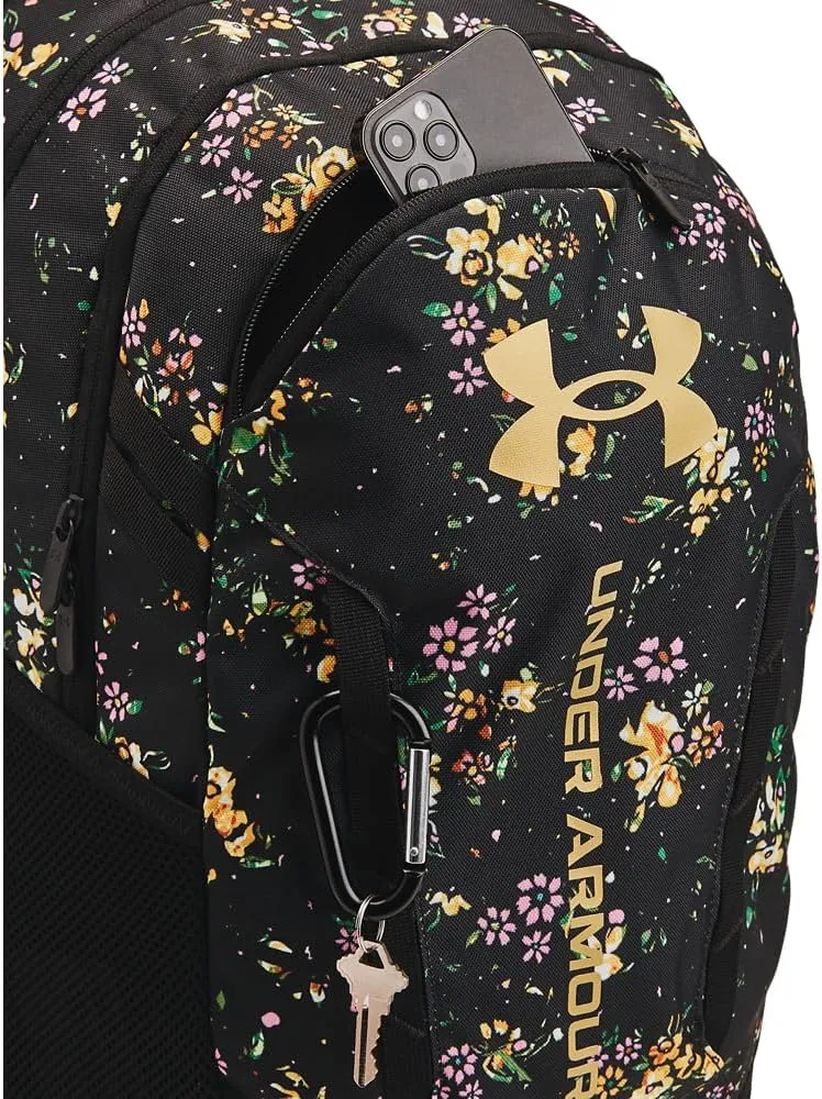 Under Armour Unisex-Adult Hustle 6.0 Backpack, (004) Black/Black/Metallic Gold, One Size Fits Most