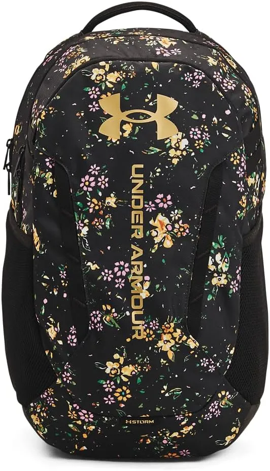 Under Armour Unisex-Adult Hustle 6.0 Backpack, (004) Black/Black/Metallic Gold, One Size Fits Most