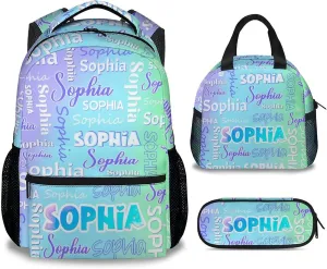 UNIKITTY Custom Backpack for Girls - Personalized Boys Schoolbag with Name - Kids Backpack for School - 17 Inch Girls Bookbag with Lunch Box and Pencil Case
