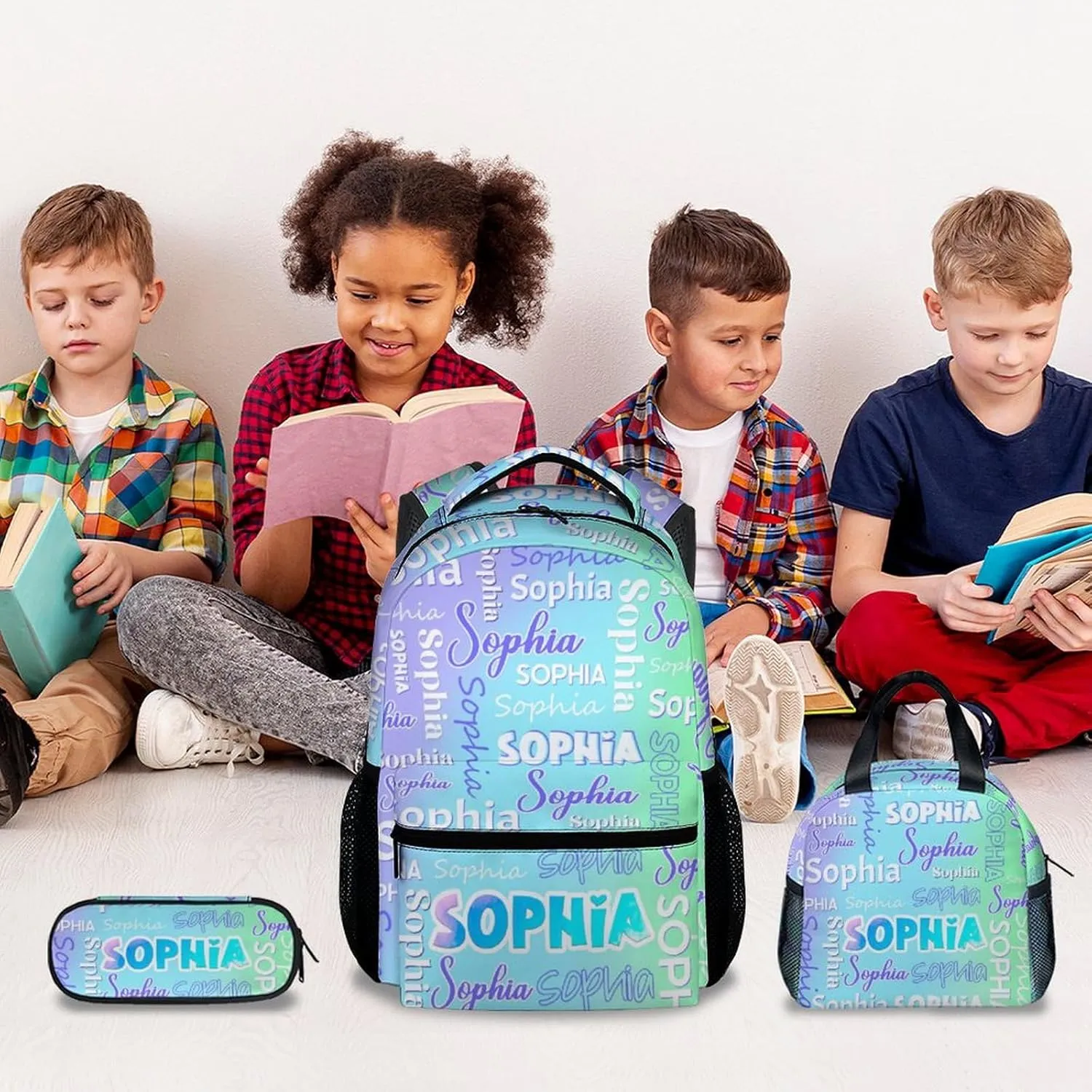 UNIKITTY Custom Backpack for Girls - Personalized Boys Schoolbag with Name - Kids Backpack for School - 17 Inch Girls Bookbag with Lunch Box and Pencil Case