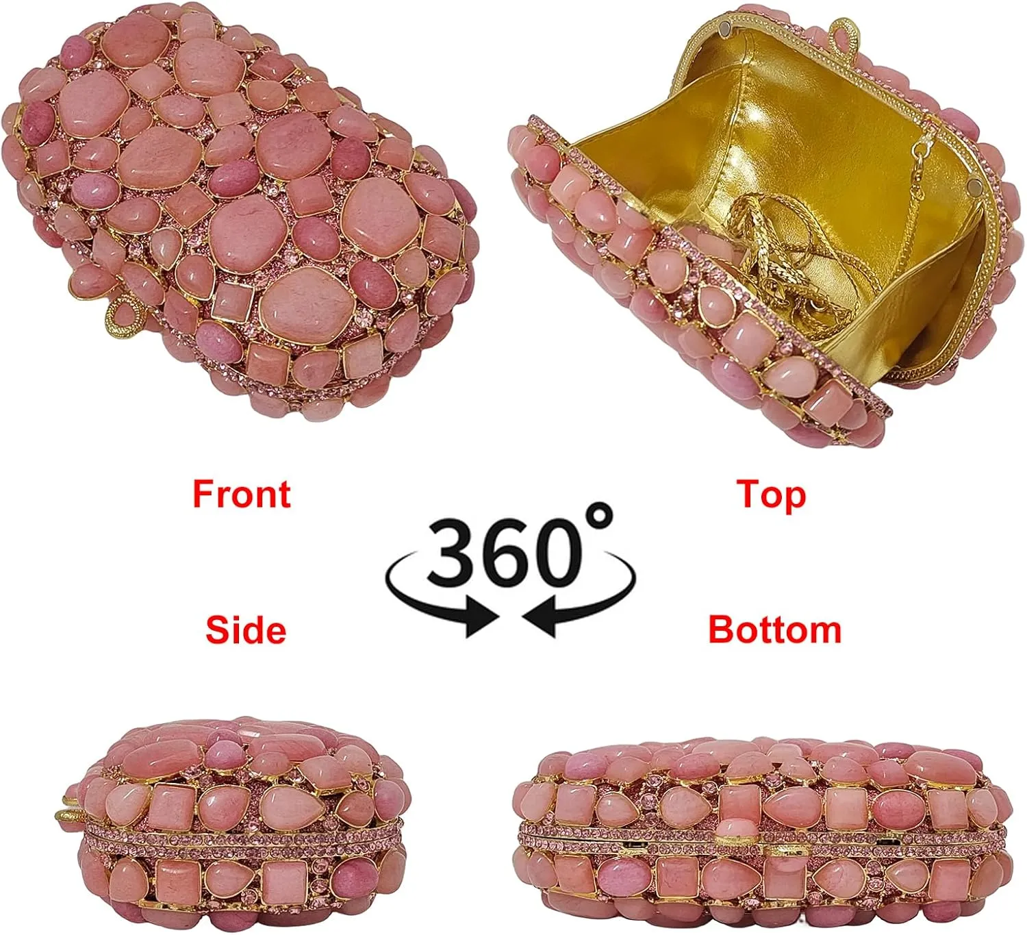 Unique Agate Stones Evening Bags Stone Crystal Clutch Party Handbag Women Glitter Rhinestone Purses Prom