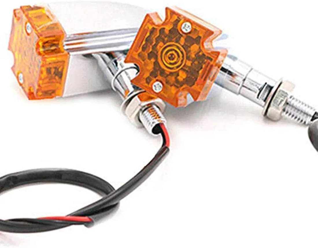 Universal 12V Cross LED Motorcycle Turn Signal Indicator Cruiser Chopper Cafe Racer Old School Bobber Atv Blinker Lights (Chrome)