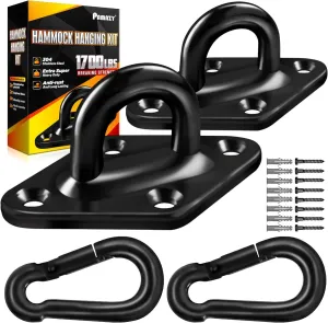 [Upgraded] 1700 lb Capacity 2PCS M10 Stainless Steel Pad Eye Hooks 2PCS 10MM Snap Hook   8PCS Heavy Duty Screws for Hammock Hanging Kit, Swing Hanging, Wall/Ceiling Mount, Indoor & Outdoor