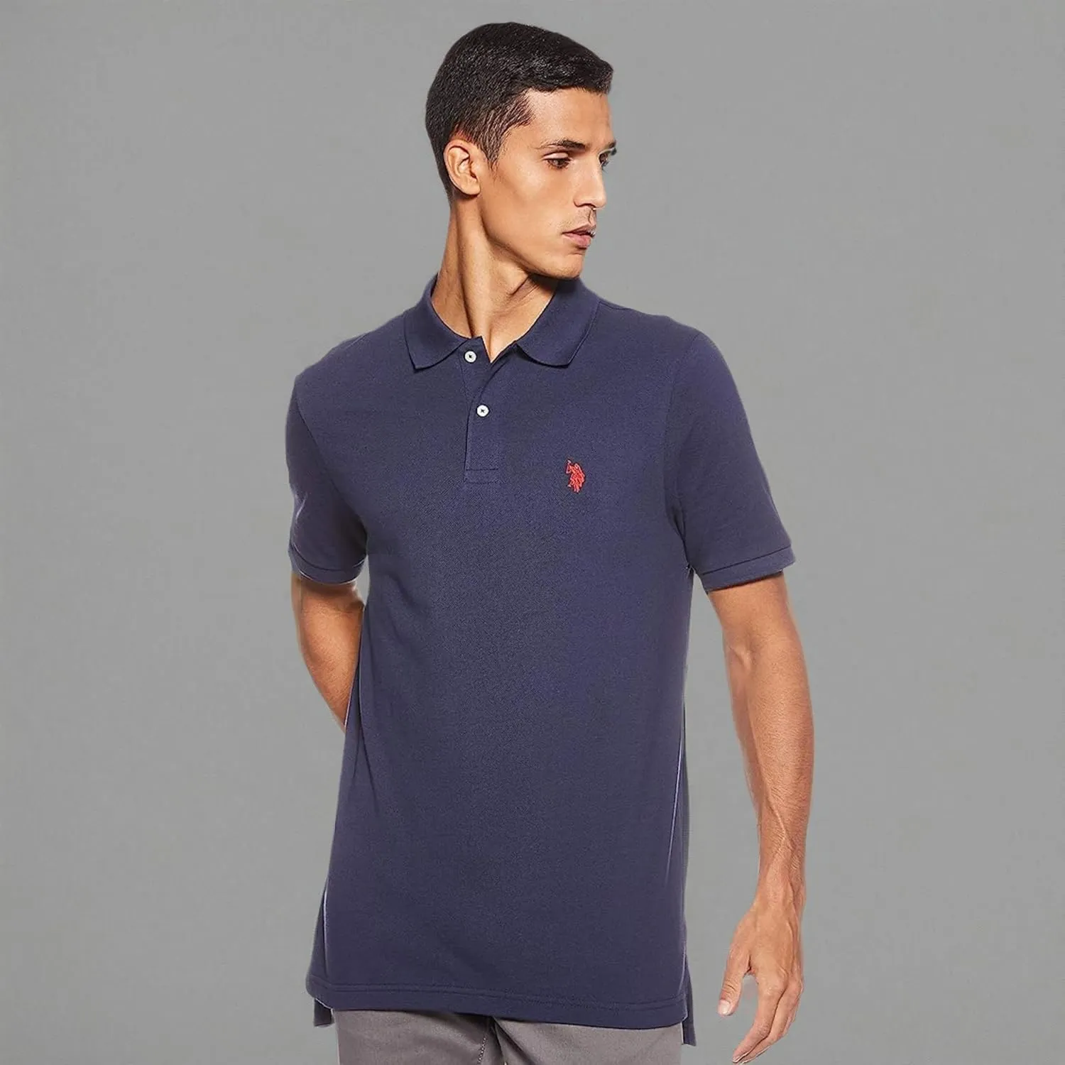 U.S. Polo Assn. Men's Classic Polo Shirt, Two-Button Closure Pique Polo Shirt, Summer Fashion Golf Shirt