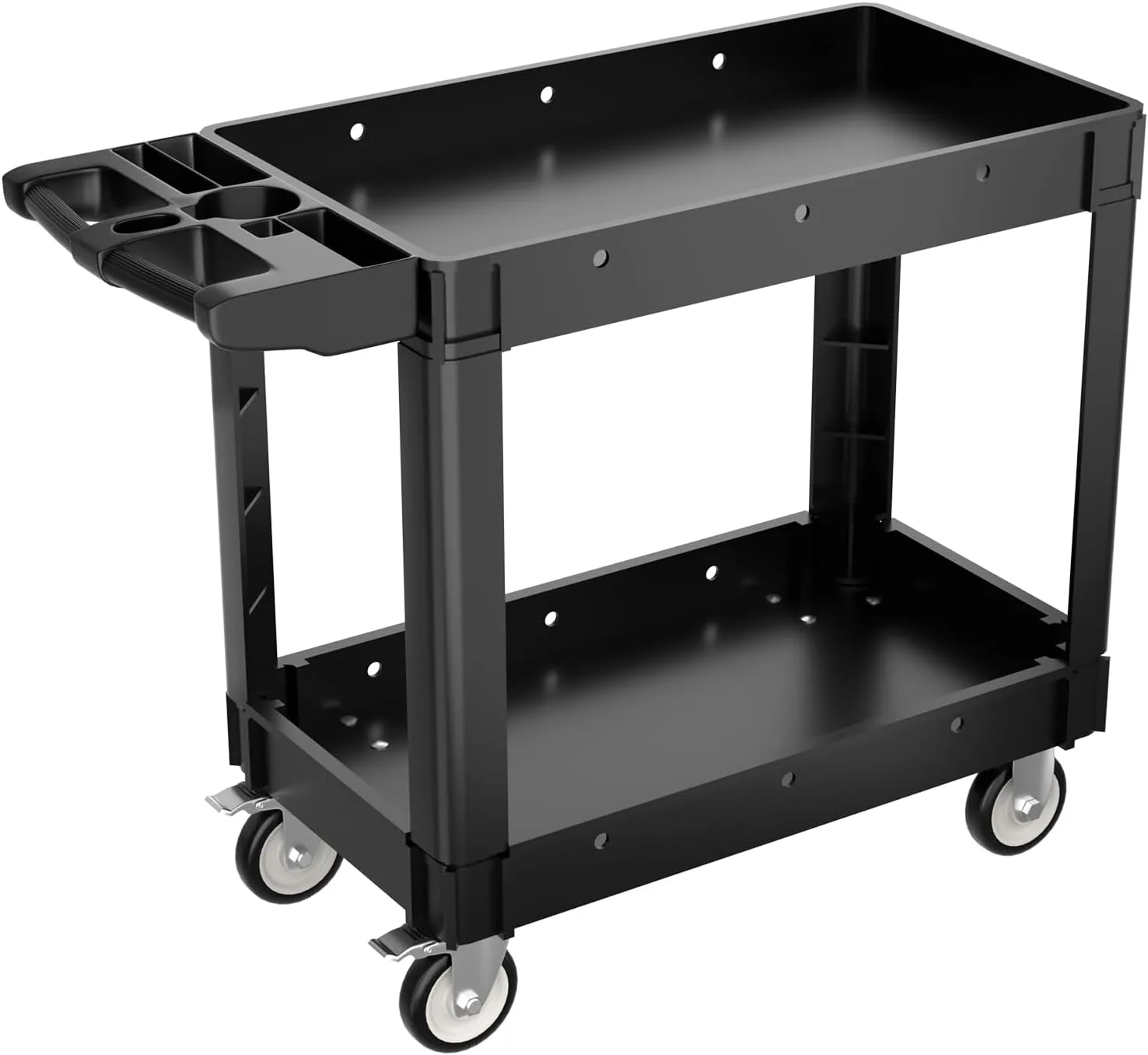 Utility Cart on Wheels, 550LBS Heavy Duty Rolling Cart with 360°Swivel Wheels, Lipped Shelf and Ergonomic Storage Handle, Work Service Cart for Warehouse/Garage/Cleaning/Office