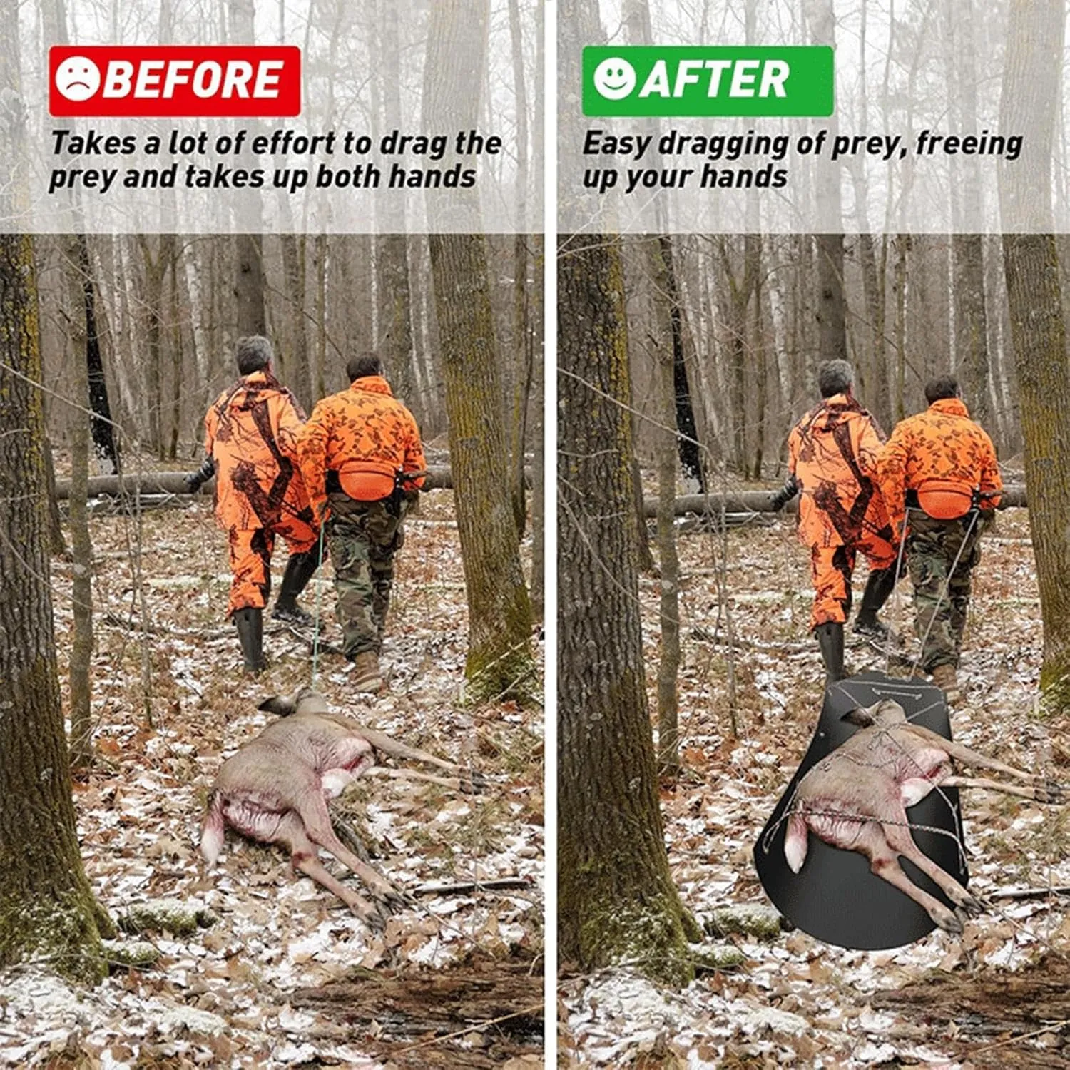 Utility Sled - Deer Sled Game Hauler | Deer Drag Sled, Ice Fishing Snow Sled for Hauling Gear, Wear Resistant Ice Fishing Snow Sled with Rope for Hauling Deer Hunting, Firewood, Hunting