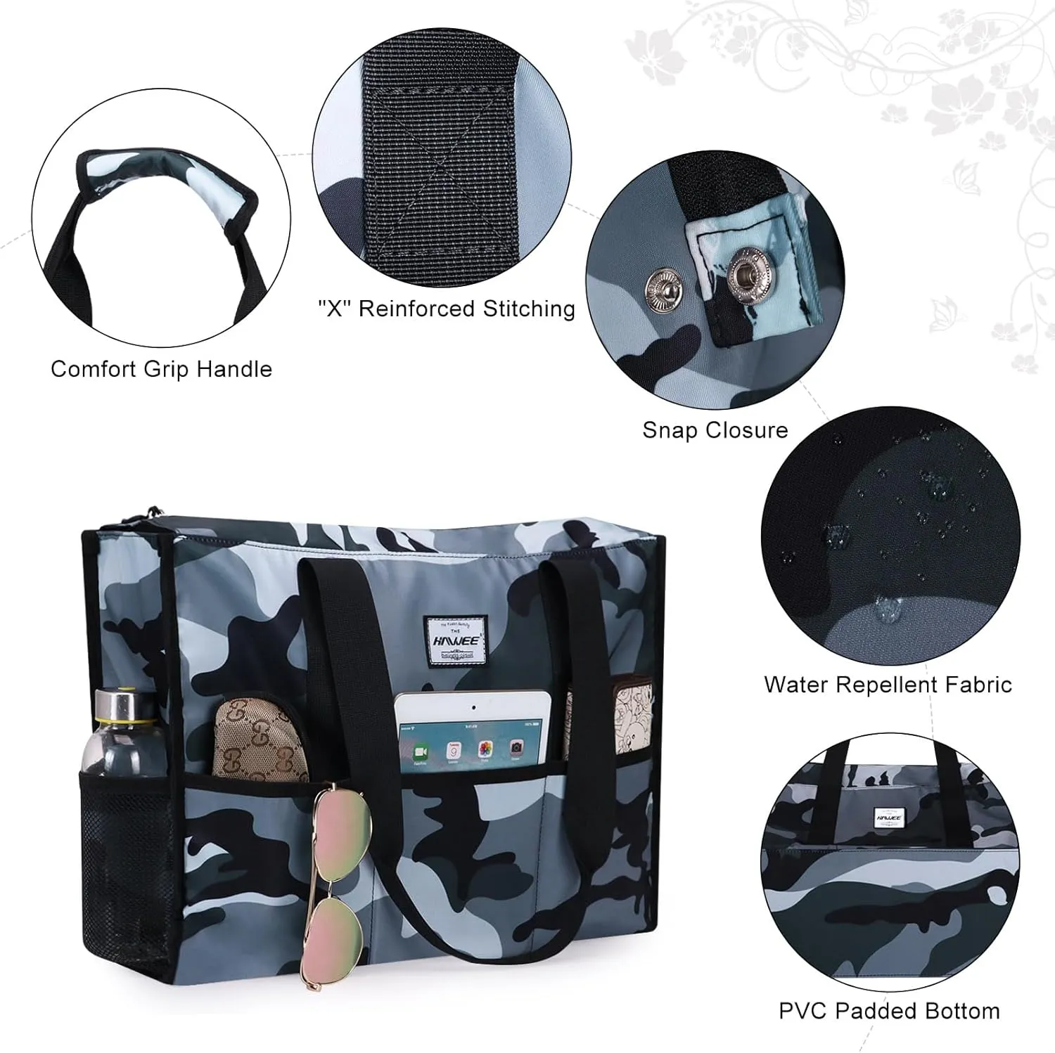 Utility Tote Bag with Laptop Compartment Luggage Sleeve Zippered Multi-pocket Commute Shoulder Purse for Nursing/Work