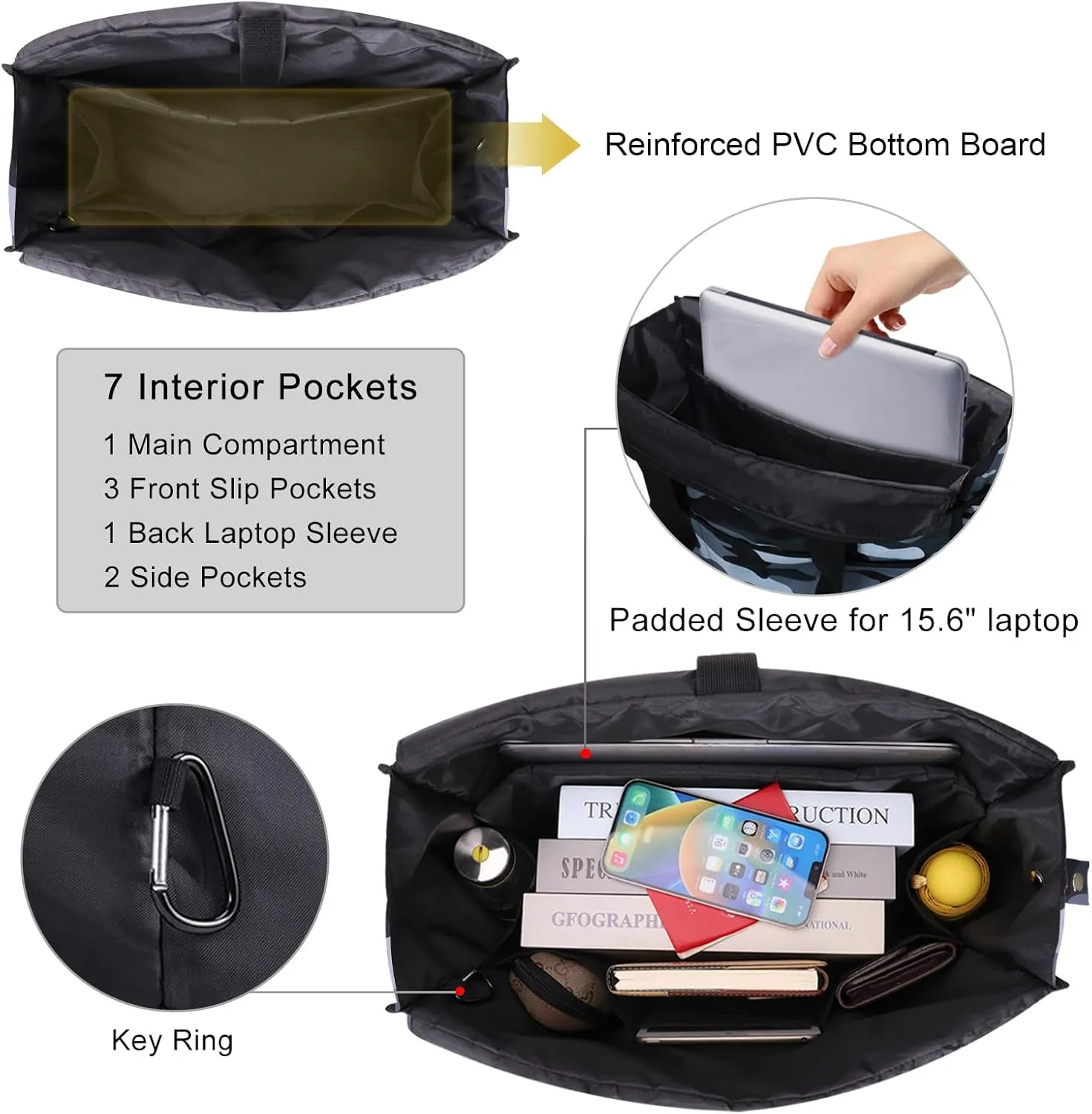 Utility Tote Bag with Laptop Compartment Luggage Sleeve Zippered Multi-pocket Commute Shoulder Purse for Nursing/Work
