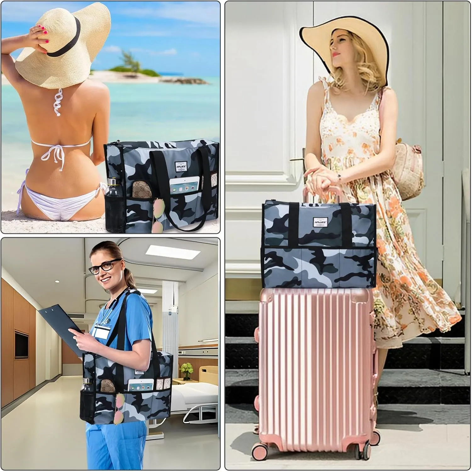Utility Tote Bag with Laptop Compartment Luggage Sleeve Zippered Multi-pocket Commute Shoulder Purse for Nursing/Work