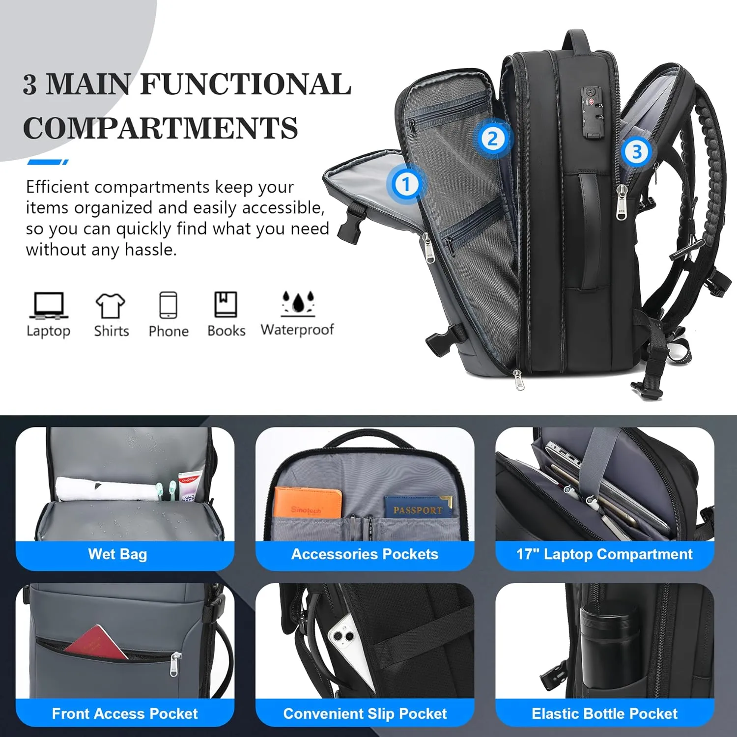 Vacuum Backpack Travel, Airback Vacuum Seal Compression Travel Backpack 60L Expandable, Spacevac Pro Laptop Backpack Water Resistant TSA Lock Carry On Backpack with Vacuum Pump,Grey