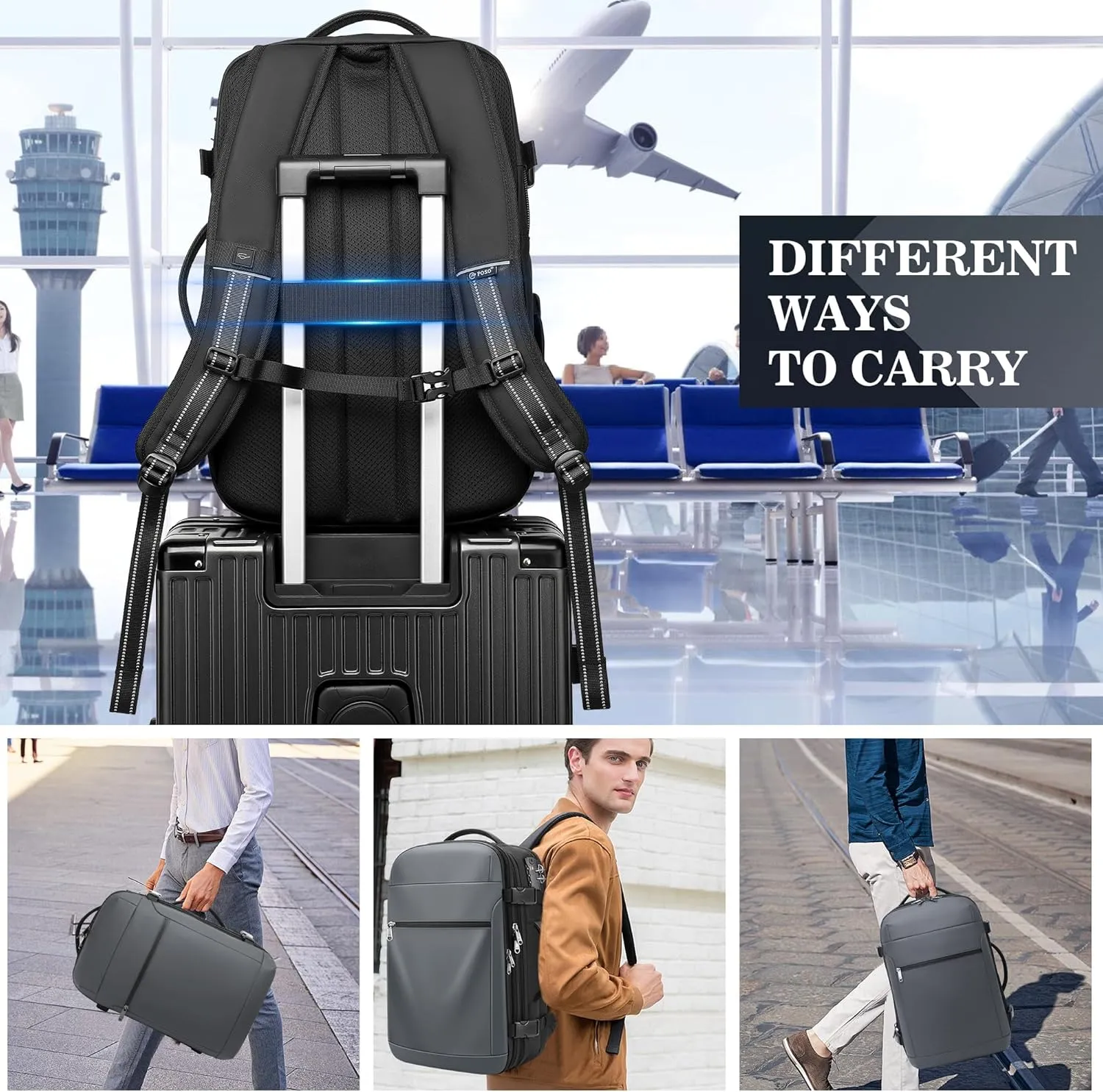 Vacuum Backpack Travel, Airback Vacuum Seal Compression Travel Backpack 60L Expandable, Spacevac Pro Laptop Backpack Water Resistant TSA Lock Carry On Backpack with Vacuum Pump,Grey
