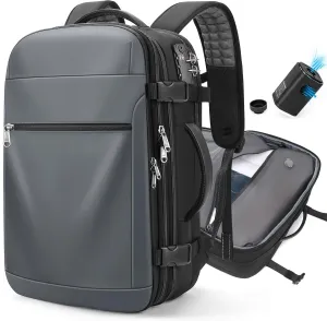Vacuum Backpack Travel, Airback Vacuum Seal Compression Travel Backpack 60L Expandable, Spacevac Pro Laptop Backpack Water Resistant TSA Lock Carry On Backpack with Vacuum Pump,Grey