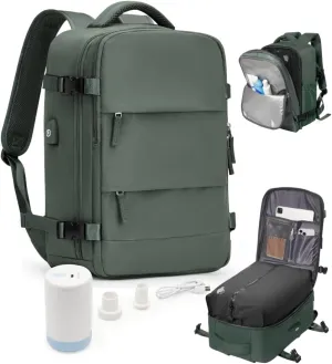 Vacuum Backpack Travel Compression Bags with Air Pump for Carry On Luggage Airback Seal Backpack for Men Waterproof 18x14x8 inches Personal Item Travel Bag with Vacuum Compression for Women - Green
