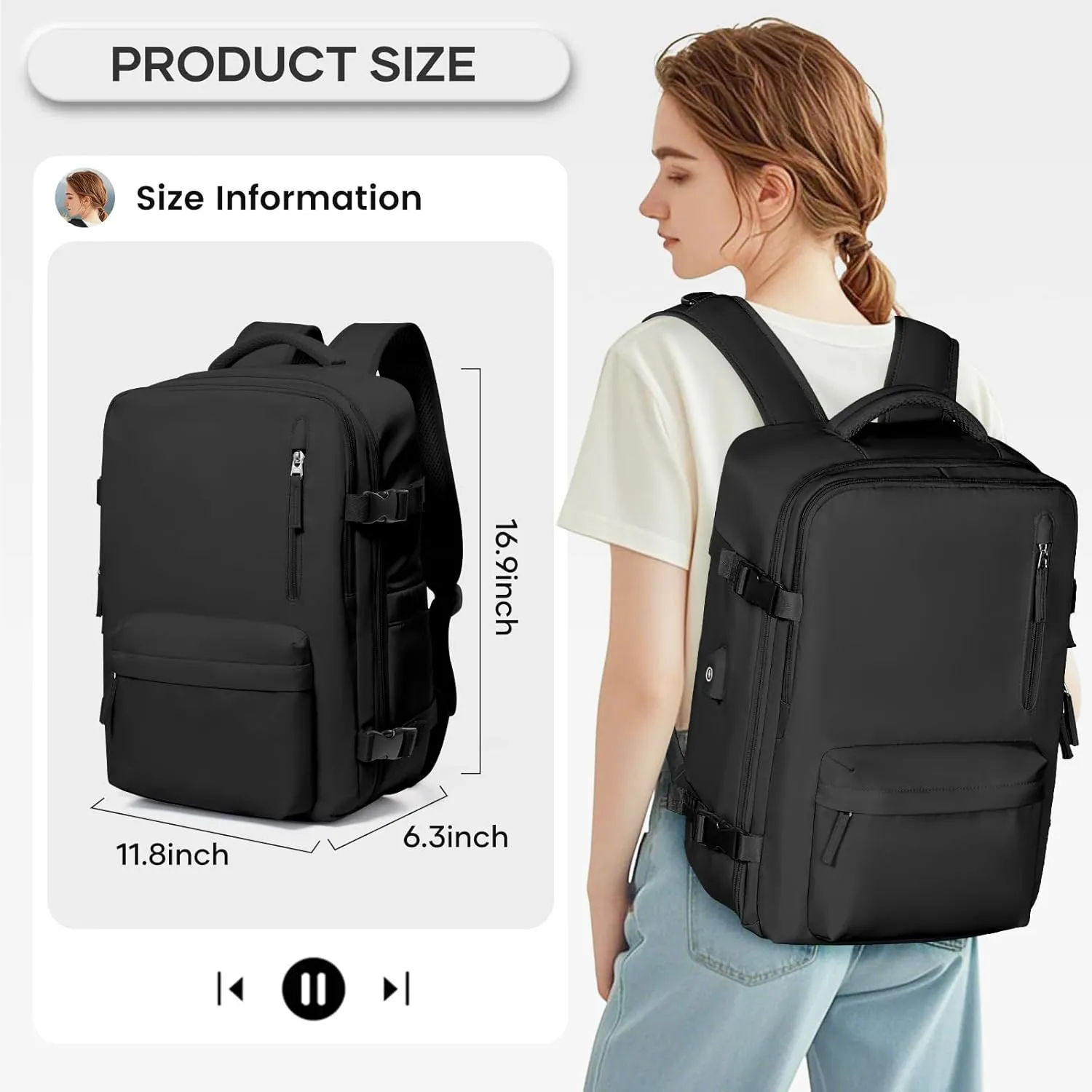 Vacuum Compression Backpack, Travel Vacuum Backpack with Electric Vacpack Pump, Flight Approved Carry On Personal Item Suitcase Luggage for Men Women, Black