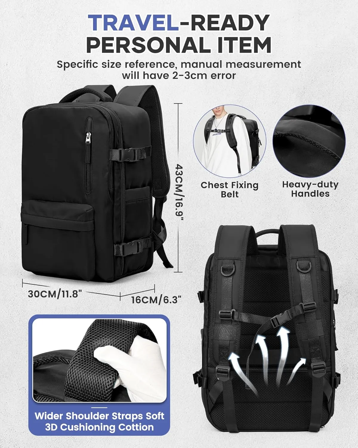 Vacuum Travel Backpack with Pump for Women,Airback Personal Item Carry on Backpacks Flight Approved 18x14x8 inches for Men,Laptop Waterproof Work Compression bags Casual Daypack,Black