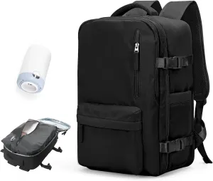Vacuum Travel Backpack with Pump for Women,Airback Personal Item Carry on Backpacks Flight Approved 18x14x8 inches for Men,Laptop Waterproof Work Compression bags Casual Daypack,Black