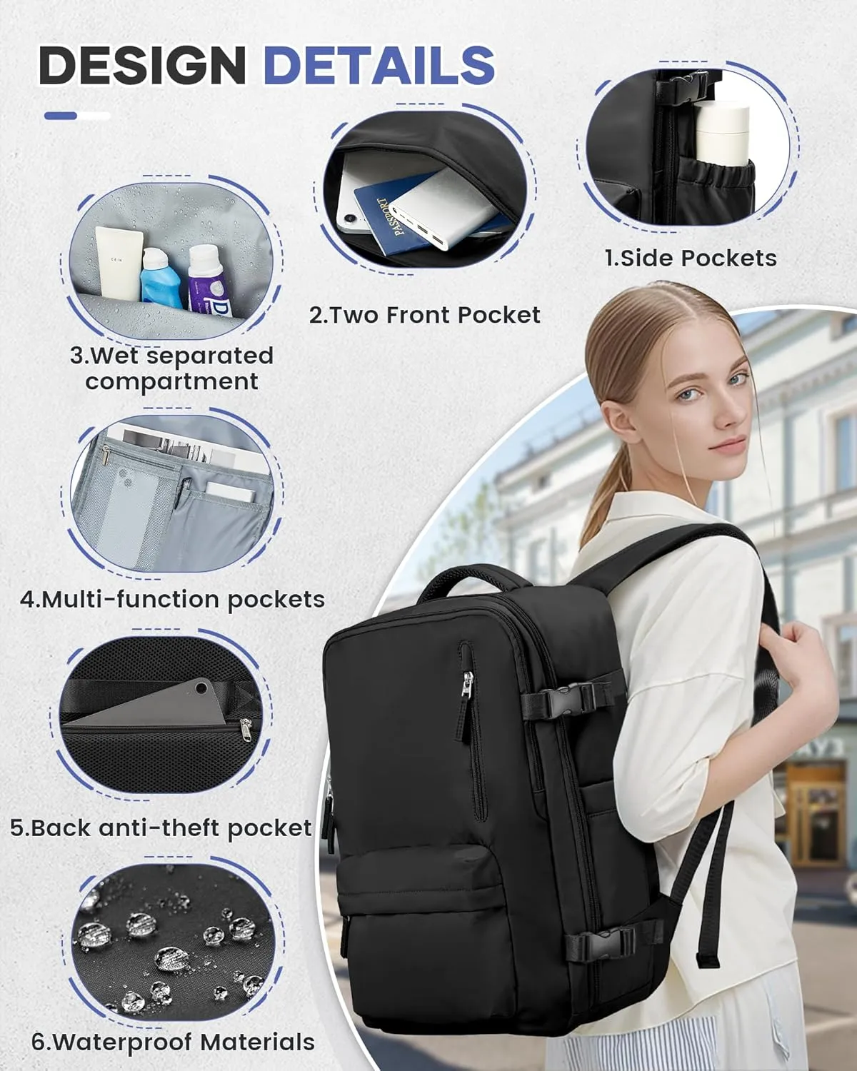 Vacuum Travel Backpack with Pump for Women,Airback Personal Item Carry on Backpacks Flight Approved 18x14x8 inches for Men,Laptop Waterproof Work Compression bags Casual Daypack,Black