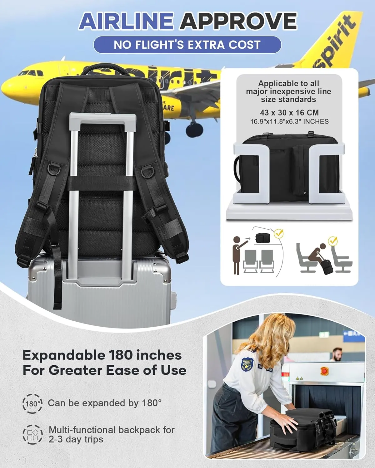 Vacuum Travel Backpack with Pump for Women,Airback Personal Item Carry on Backpacks Flight Approved 18x14x8 inches for Men,Laptop Waterproof Work Compression bags Casual Daypack,Black