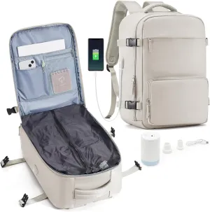 Vacuum Travel Backpack with Pump Vacuum Compression Seal Vacpack Airback Laptop Backpack for Women Men Carry on Backpack Personal Item Travel Bag Luggage Flight Approved Business Back Pack Grey White